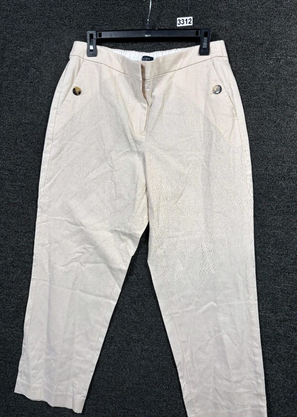 J Crew Pants Women Size 10 Beige Linen Cotton Sailor Elastic Back Style BO902